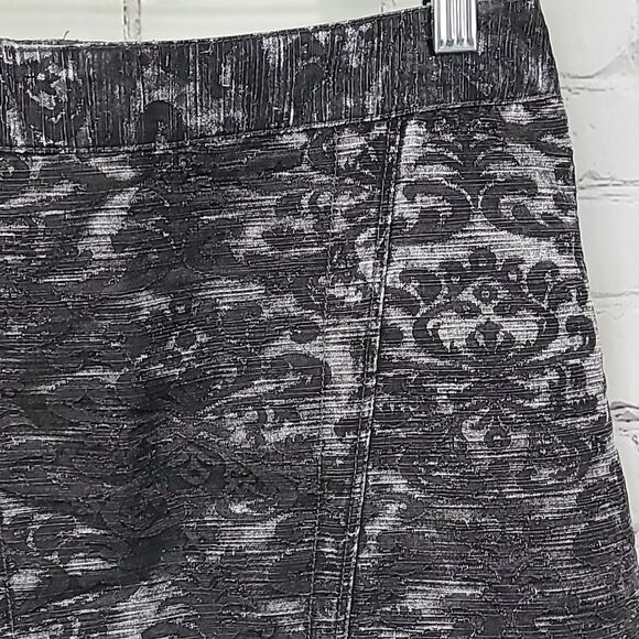 Express Shiny Brocade Grey Denim A-Line Skirt Silver Shimmer Party Textured Mini - Picture 4 of 8